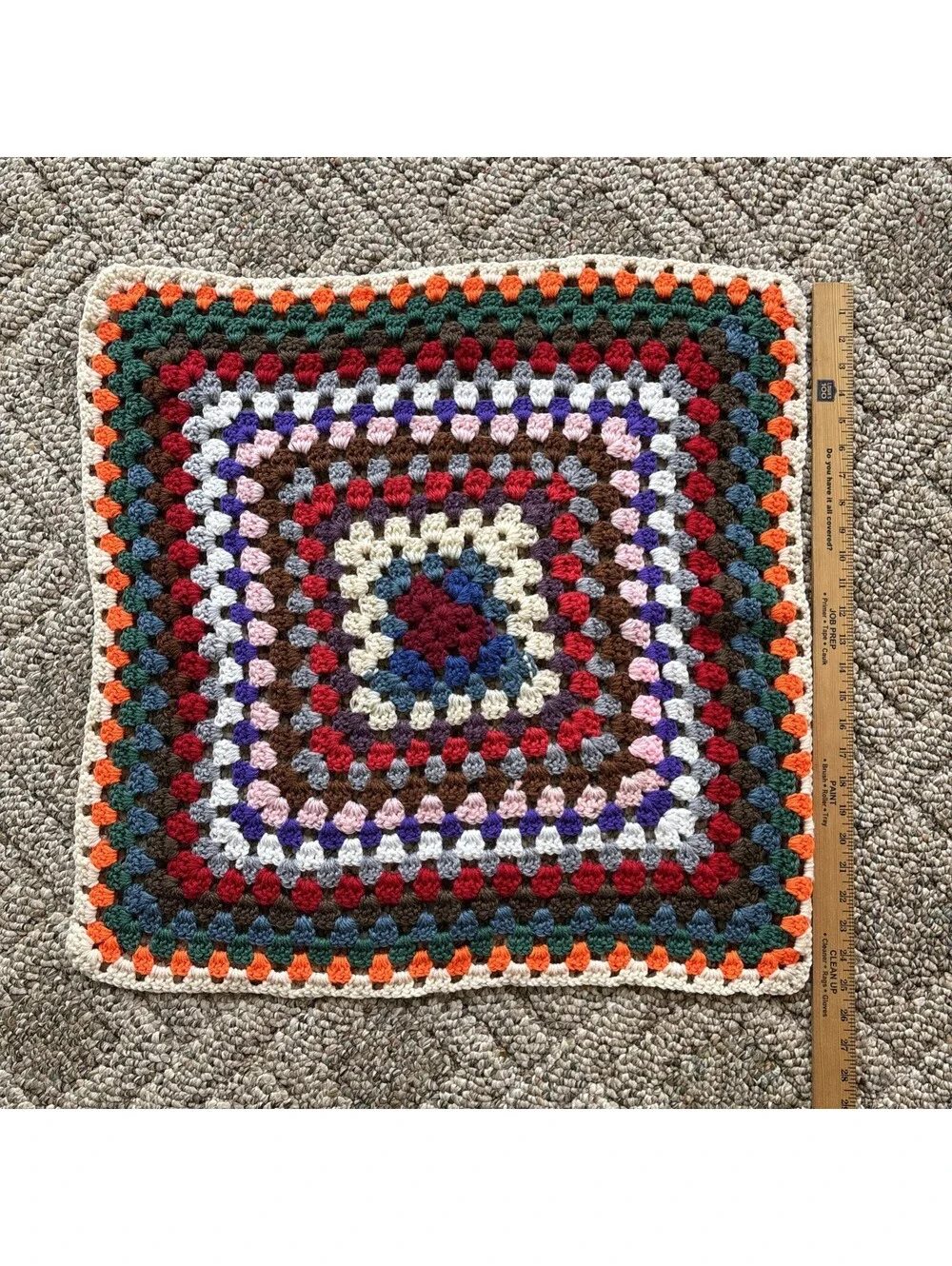Granny Square Afghan Lap Blanket Throw Hand Made Crochet Multicolor 26”x26”